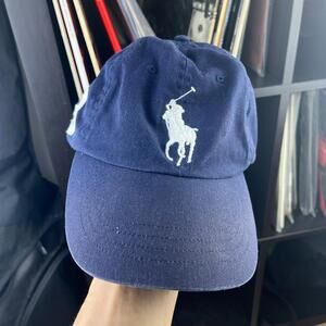 Vintage Polo Ralph Lauren Big Pony Leather Hat Blue
